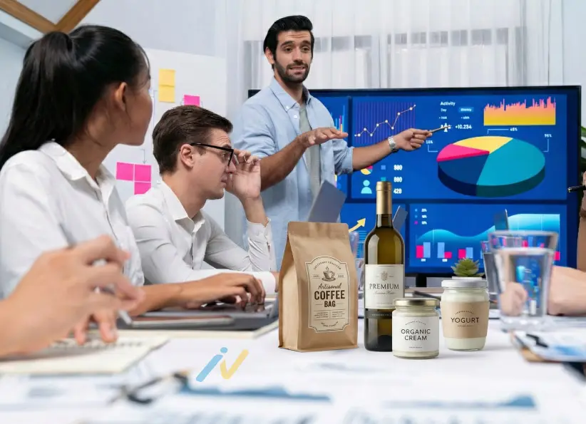 Agencia Marketing Digital 14 Equipo de trabajo revisando gráficos, datos y resultados comerciales durante una reunión de análisis